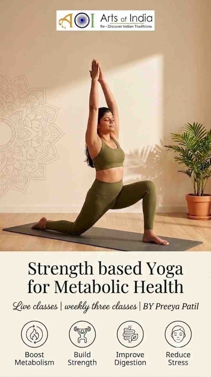 Yoga-poster-with-a-woman-in-a-lunge-for-metabolic-health.
